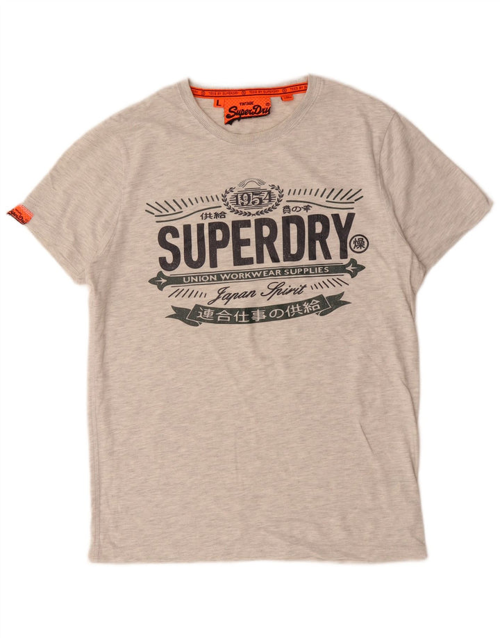 T-shirt grafica da uomo Superdry Top grande in cotone chiazzato grigio