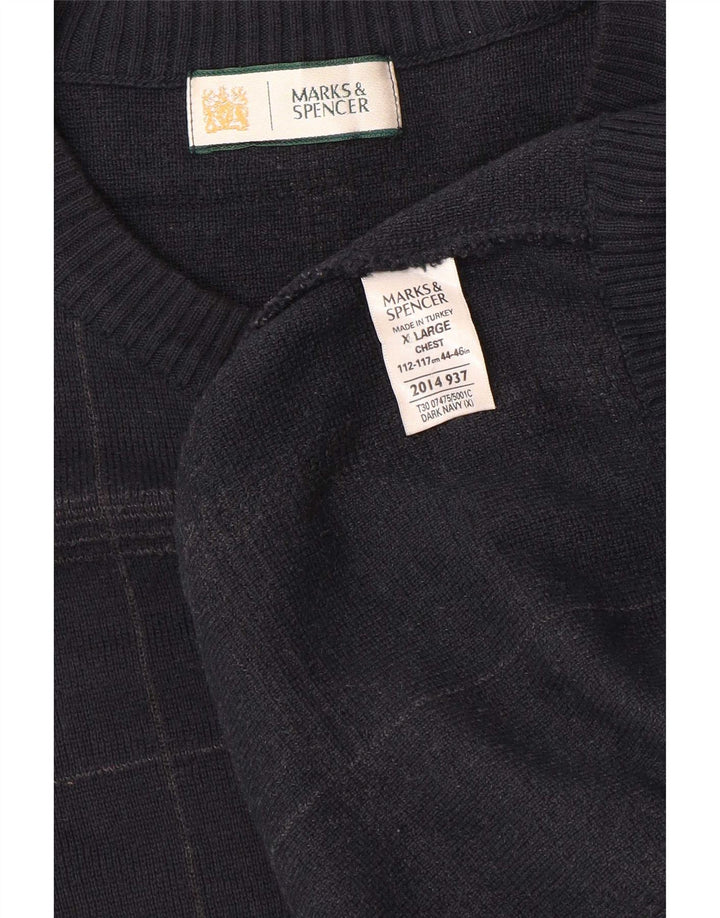 Maglione maglione girocollo da uomo Marks & Spencer XL in cotone a quadri blu navy