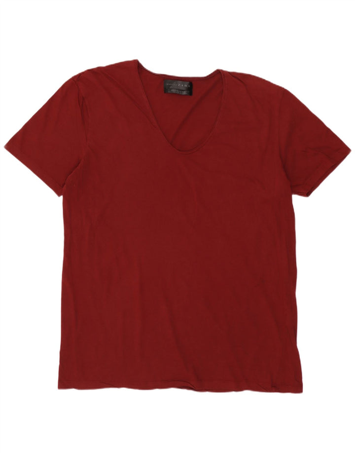 T-shirt da uomo ZARA Top XL Bordeaux in cotone