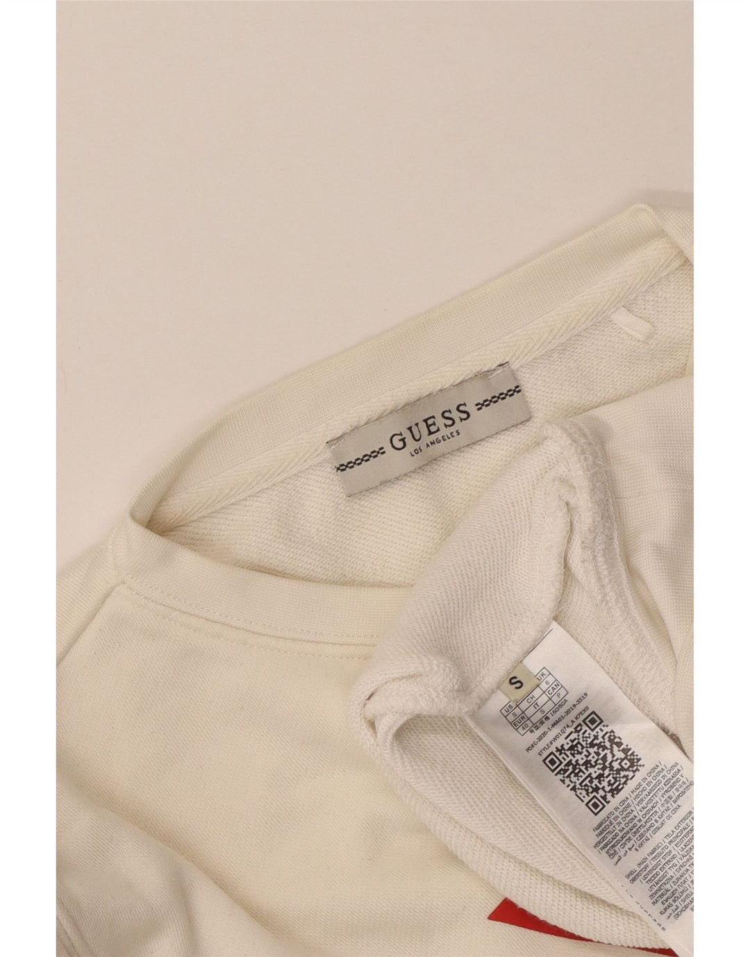 Guess Felpa con grafica corta da donna Maglione UK 10 Small Off White Poliammide