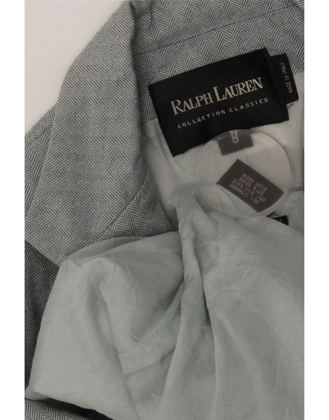 Giacca blazer a 3 bottoni da donna Ralph Lauren US 8 blu medio a spina di pesce