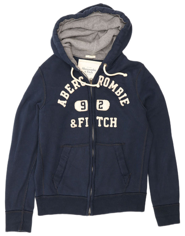 Maglione con cappuccio e zip grafica da uomo Abercrombie & Fitch 2XL in cotone blu navy