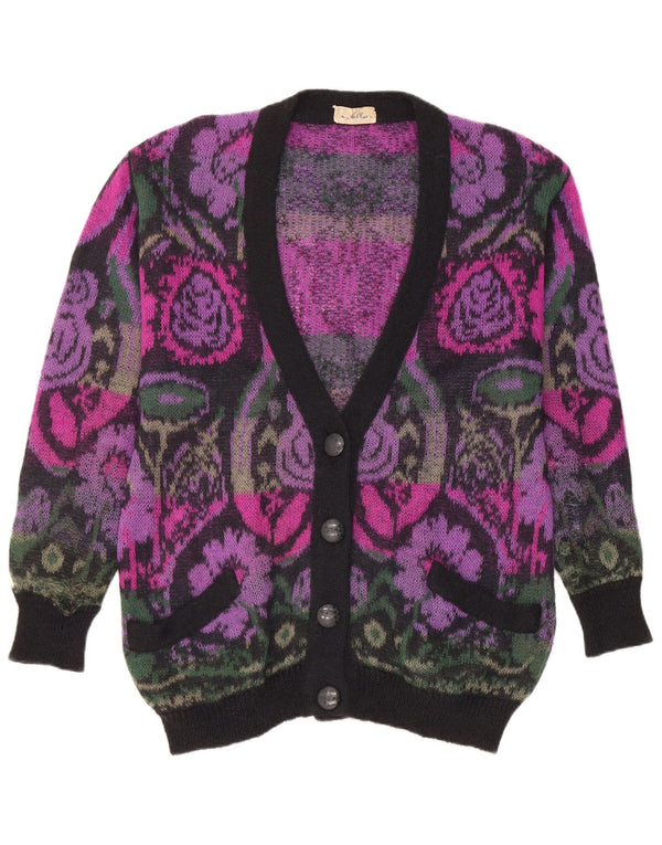 Maglione cardigan vintage per ragazze 13-14 anni in mohair floreale rosa