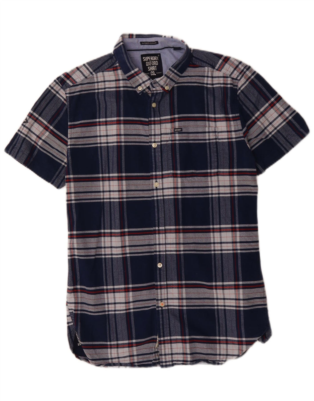 Camicia a maniche corte da uomo SUPERDRY in cotone a quadri blu navy medio