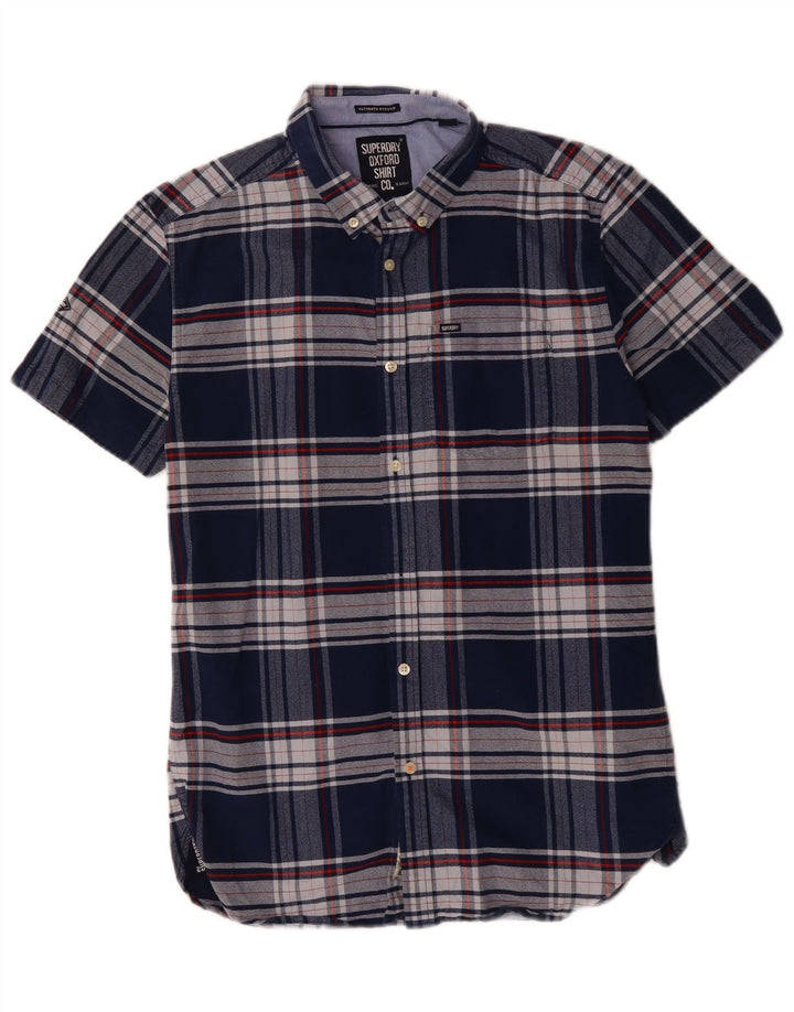 Camicia a maniche corte da uomo SUPERDRY in cotone a quadri blu navy medio