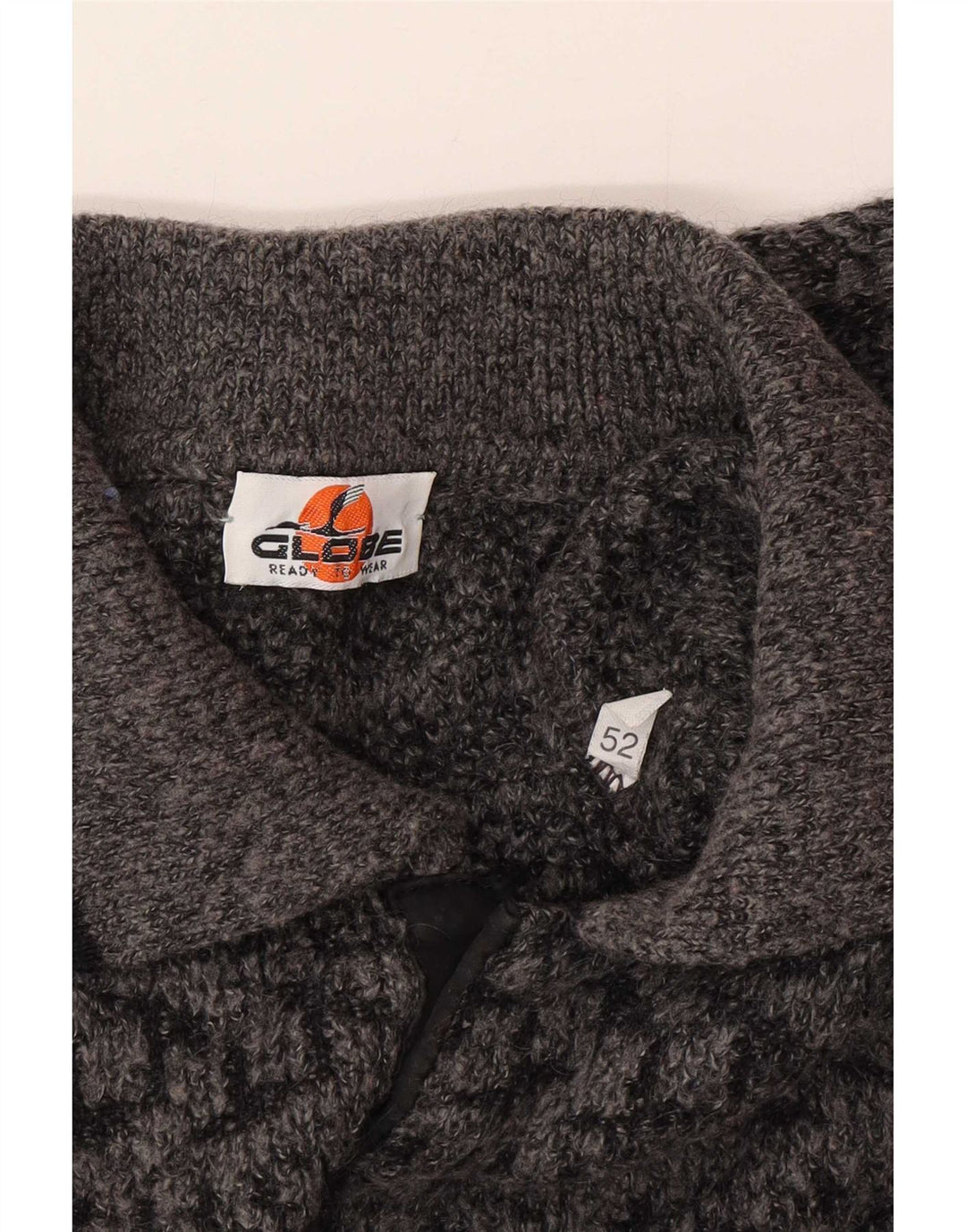 Maglione vintage da uomo con collo a polo IT 52 Lana geometrica grigia grande