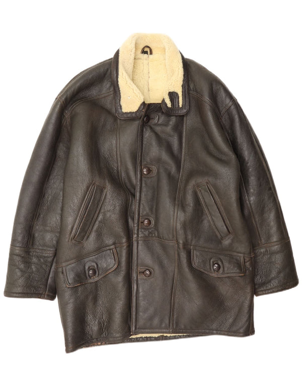 Giacca in shearling vintage da uomo taglia 52 XL marrone