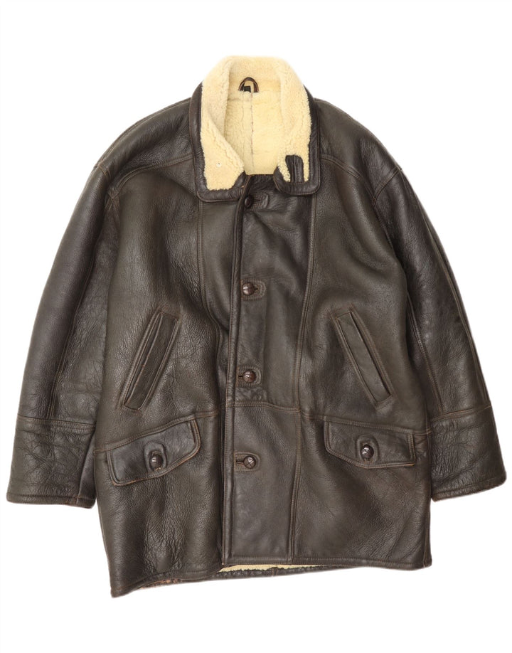 Giacca in shearling vintage da uomo taglia 52 XL marrone