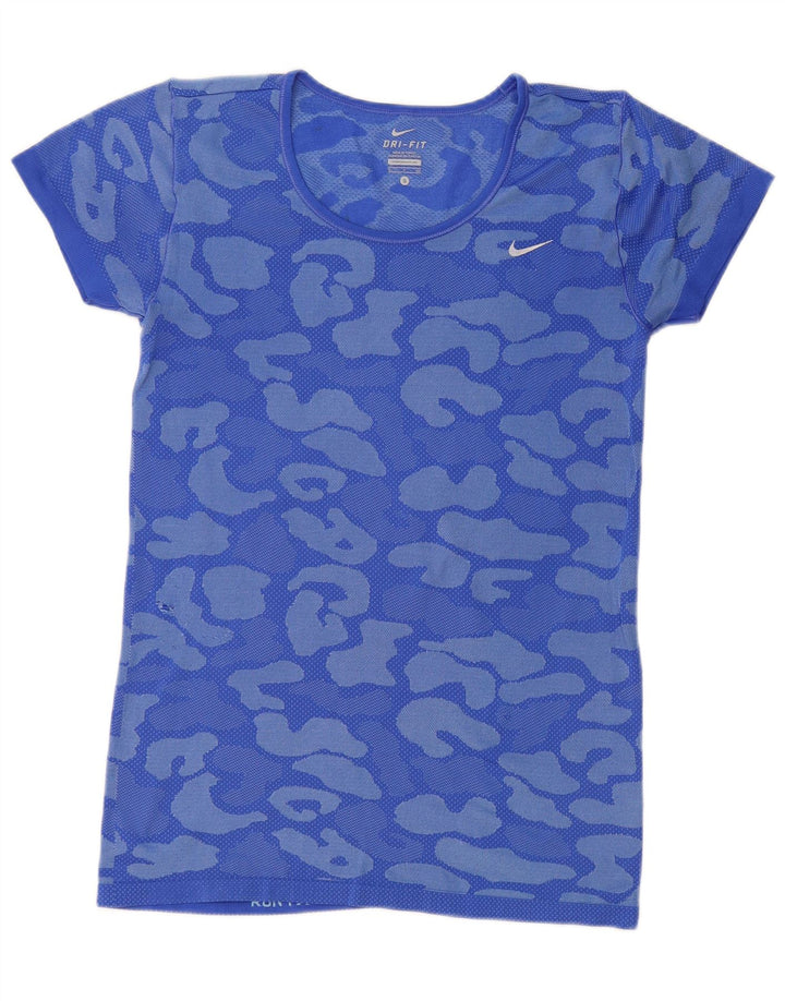 T-shirt NIKE Dri Fit da donna Top UK 10 Small Blue Camouflage