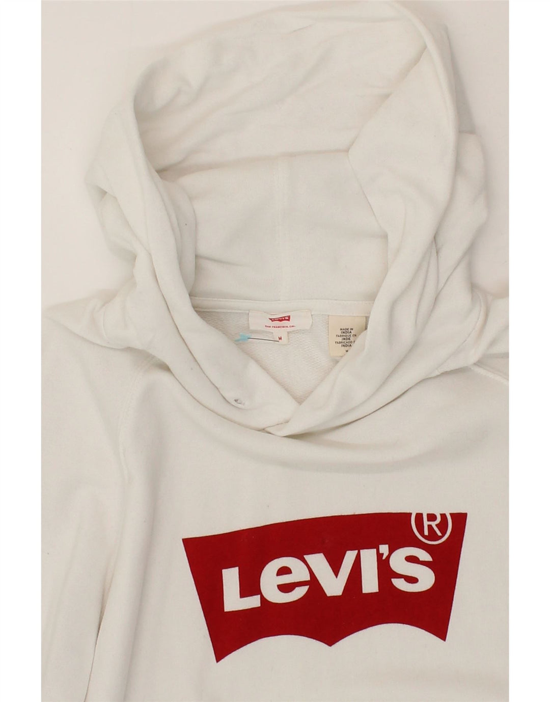 LEVI'S Womens Graphic Hoodie Jumper UK 14 Medium White Cotton Vintage Levi's and Second-Hand Levi's from Messina Hembry 