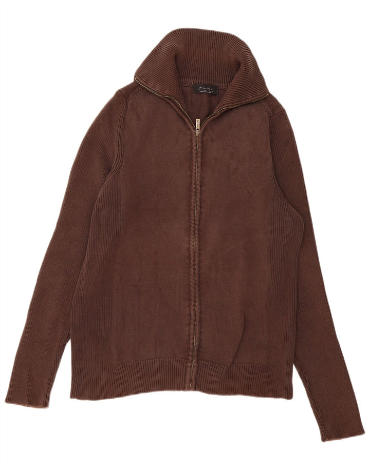 Maglione cardigan da uomo Zara grande in cotone marrone