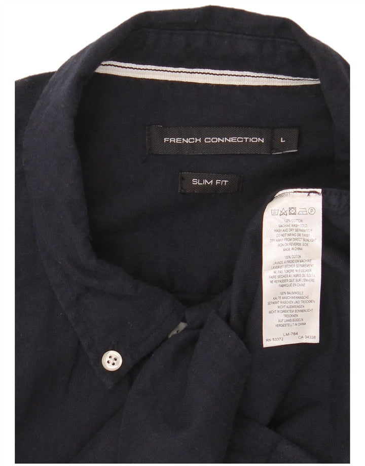 FRENCH CONNECTION Camicia slim fit da uomo grande in cotone blu navy