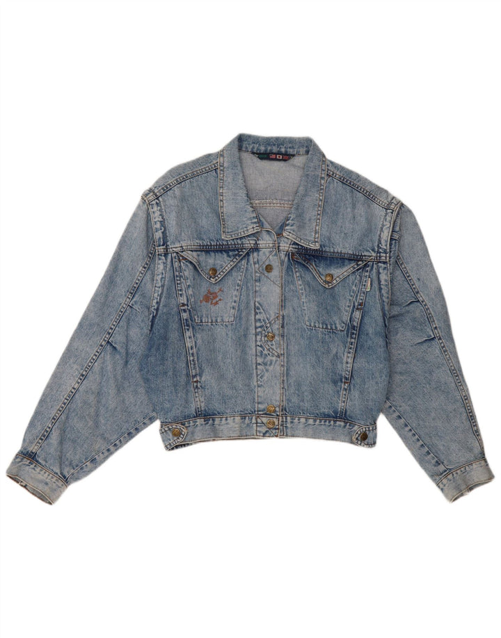 Giacca di jeans vintage da donna UK 12 cotone blu medio