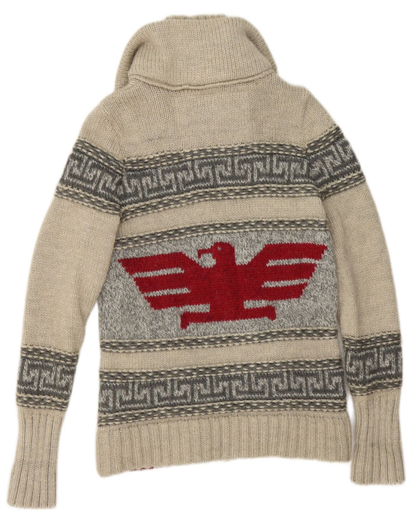 Maglione cardigan con zip intera grafica da uomo Superdry in lana geometrica grigia piccola