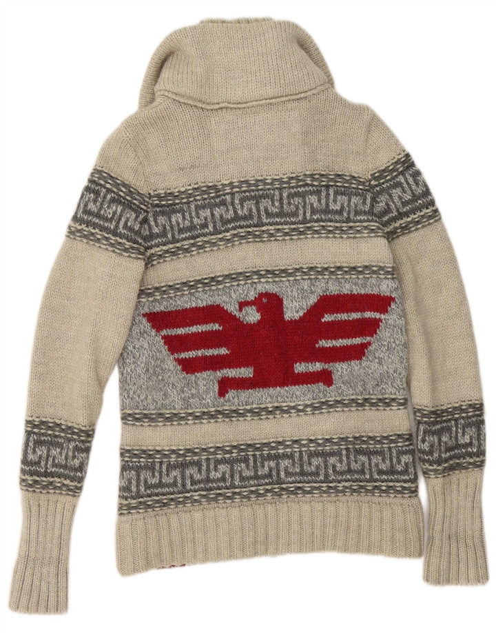 Maglione cardigan con zip intera grafica da uomo Superdry in lana geometrica grigia piccola