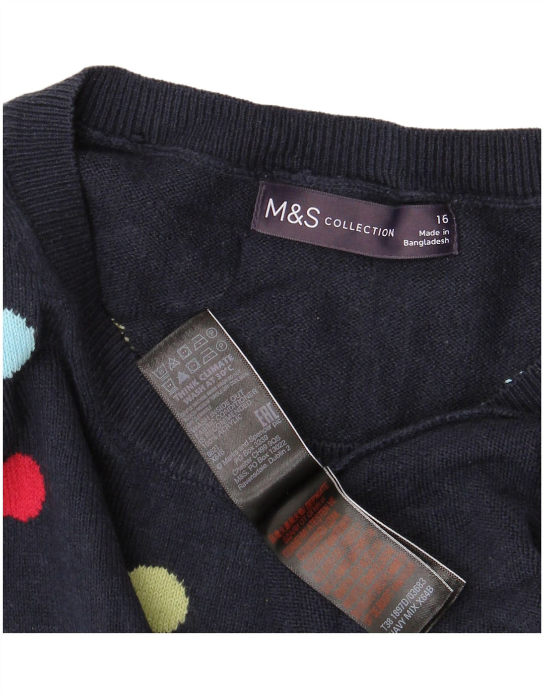 MARKS & SPENCER maglione maglione girocollo da donna UK 16 grande blu navy