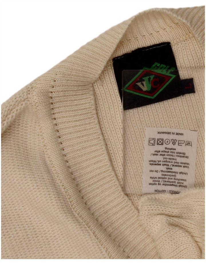 VINTAGE Maglione da uomo con scollo a V grande cotone beige