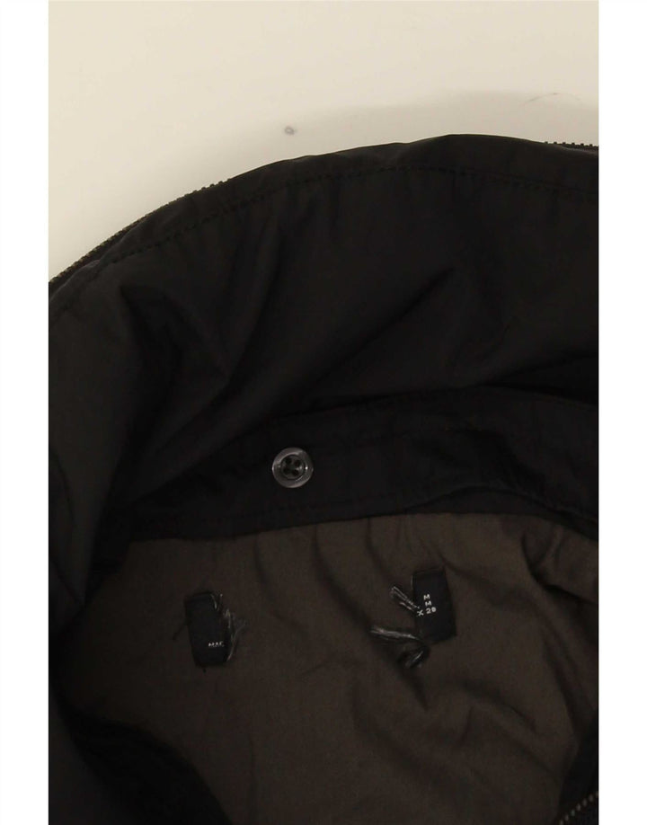 Giacca utilitaria vintage da donna con cintura UK 12 media nera