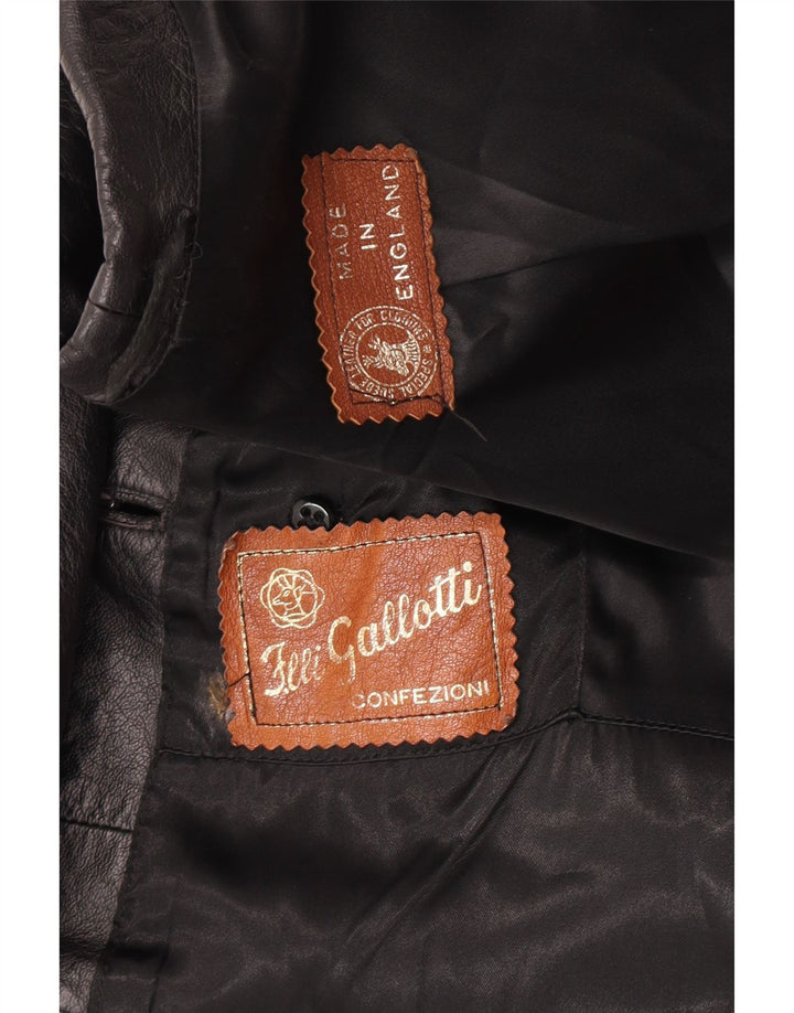 Giacca in pelle doppio petto da donna vintage UK 10 piccola pelle nera