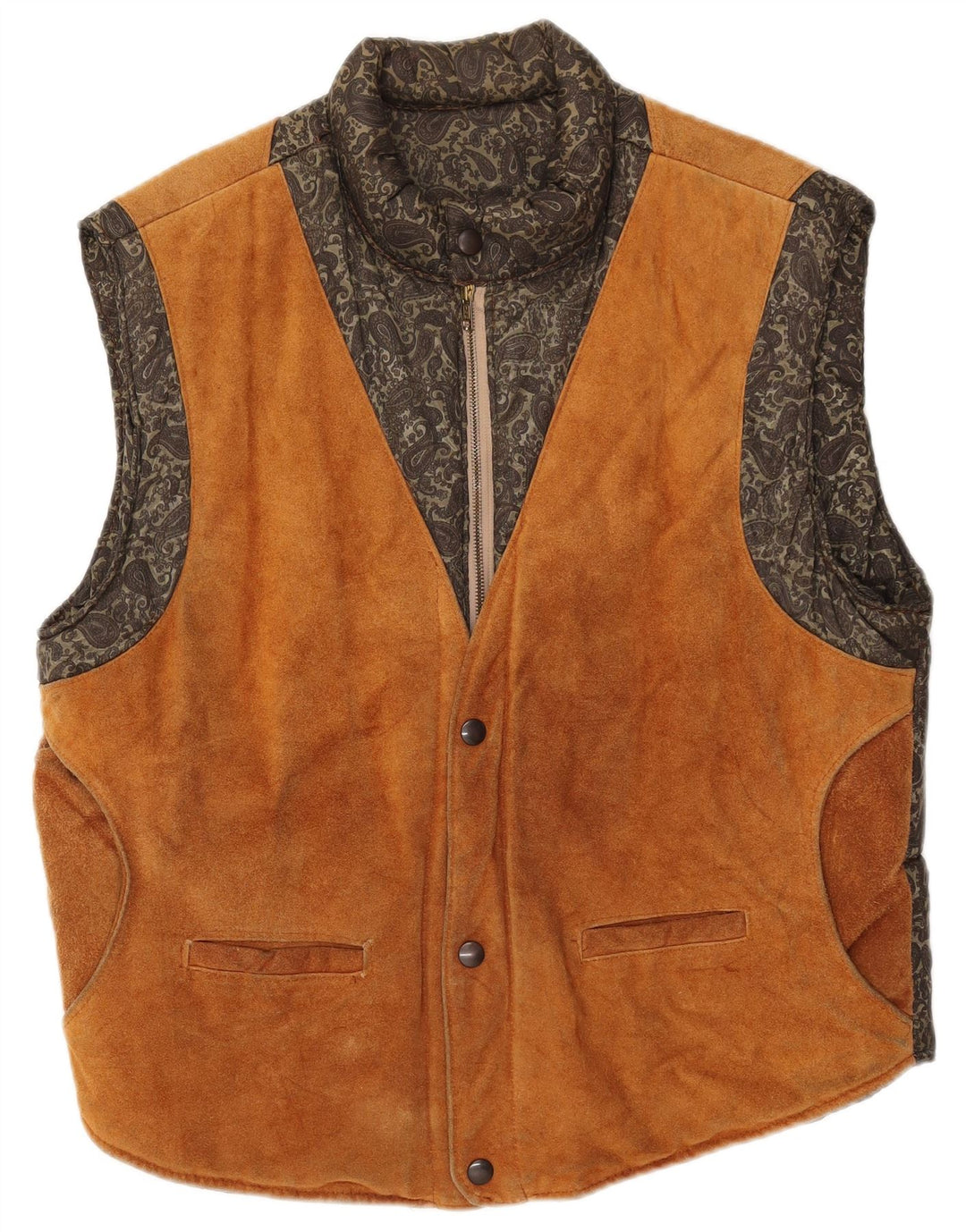Gilet imbottito da uomo in pelle scamosciata VINTAGE IT 54 2XL Pelle Paisley marrone