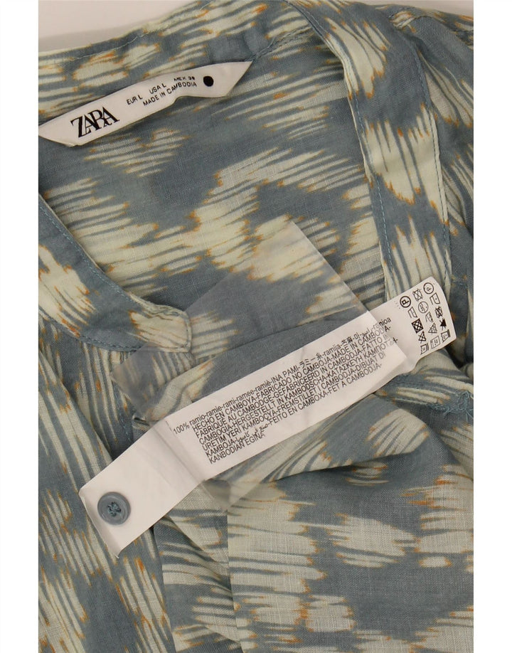 ZARA Womens Oversized Abstract Pattern Shirt Blouse UK 16 Large Blue