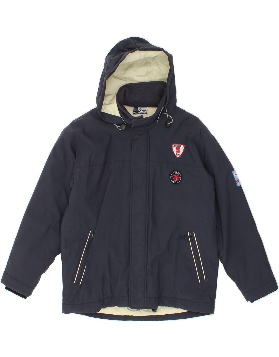 ASICS Boys Hooded Windbreaker Jacket 11-12 Years Navy Blue Nylon Vintage Asics and Second-Hand Asics from Messina Hembry 