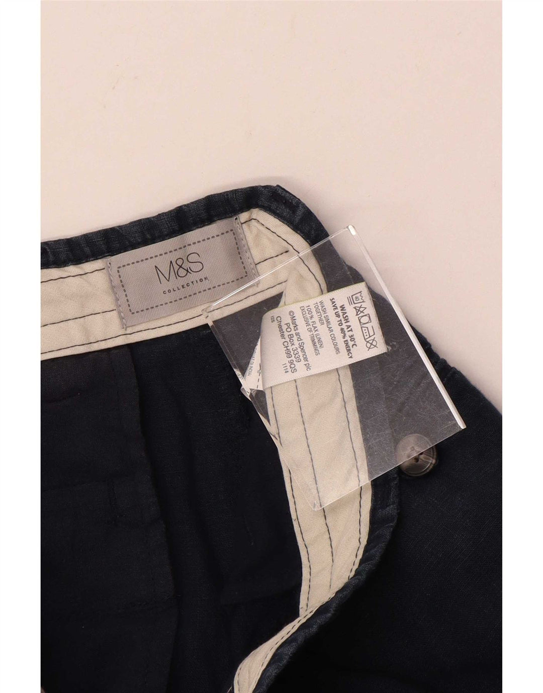 Pantaloncini chino da uomo Marks & Spencer W30 medio lino blu navy