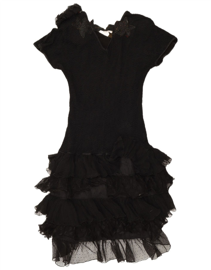 Abito a strati da donna vintage UK 12 medio nero floreale