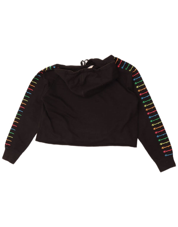 Maglione con cappuccio grafico corto da donna Champion UK 10 piccolo cotone nero