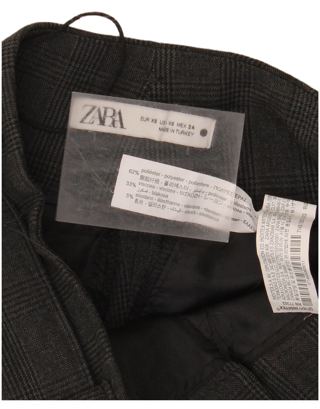 Pantaloni da abito affusolati a vita alta da donna ZARA XS W24 L26 a quadri grigi