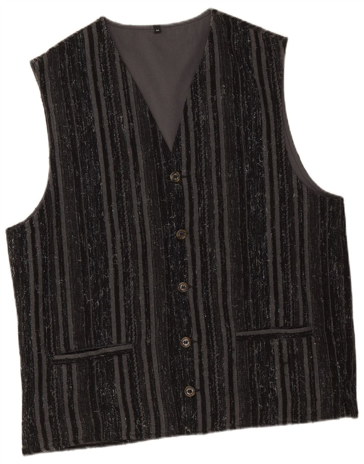 Gilet vintage da uomo in poliestere a righe nere medie