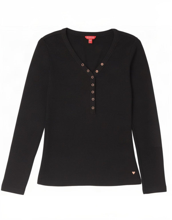 Guess Top da donna a maniche lunghe UK 12 medio cotone nero