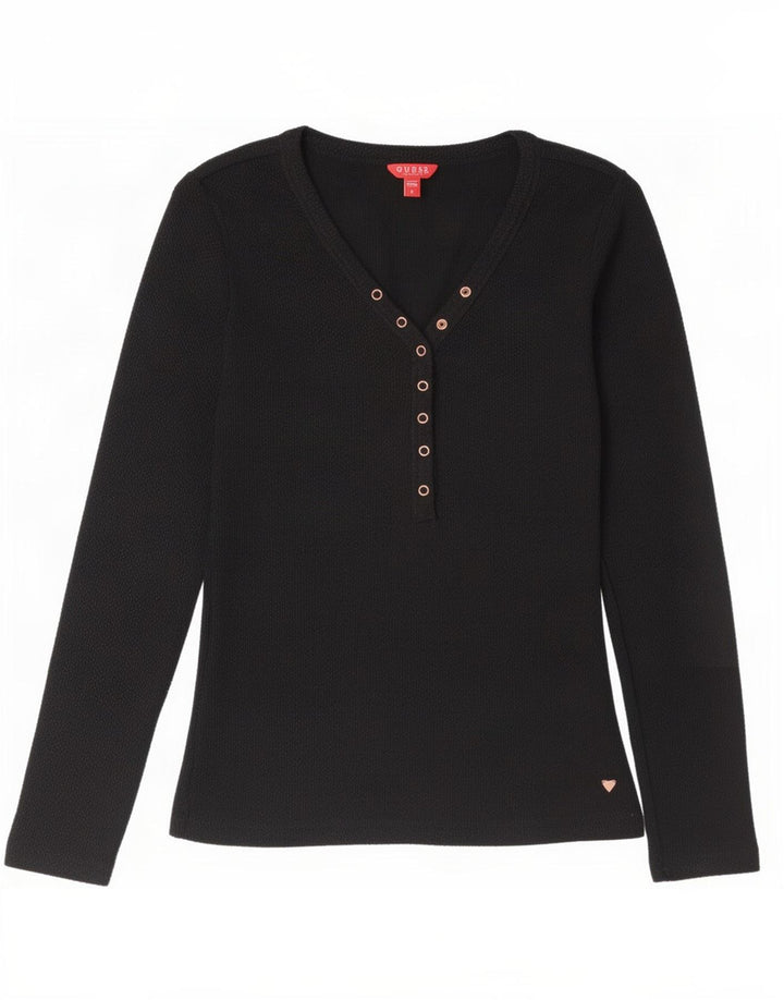Guess Top da donna a maniche lunghe UK 12 medio cotone nero