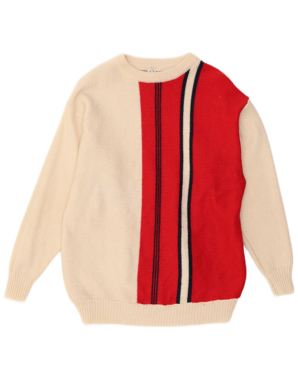 Maglione vintage da donna con scollo a barca IT 52 2XL Lana color block bianco
