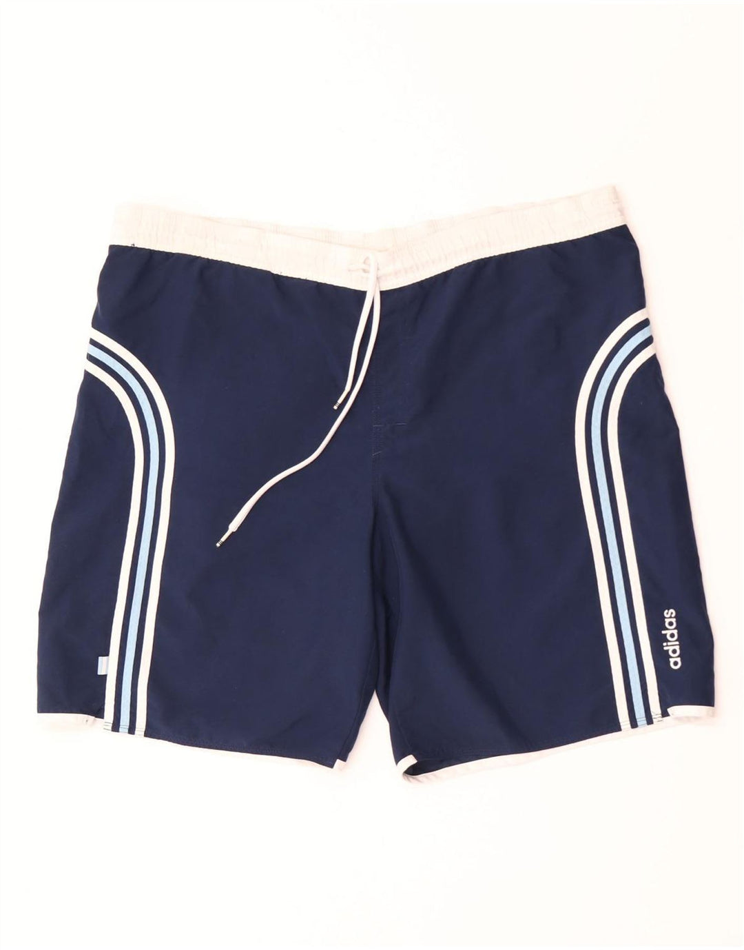 Pantaloncini da bagno da uomo Adidas grandi in poliestere a righe blu navy