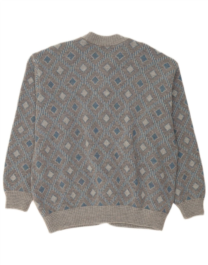Maglione cardigan da uomo vintage XL grigio geometrico