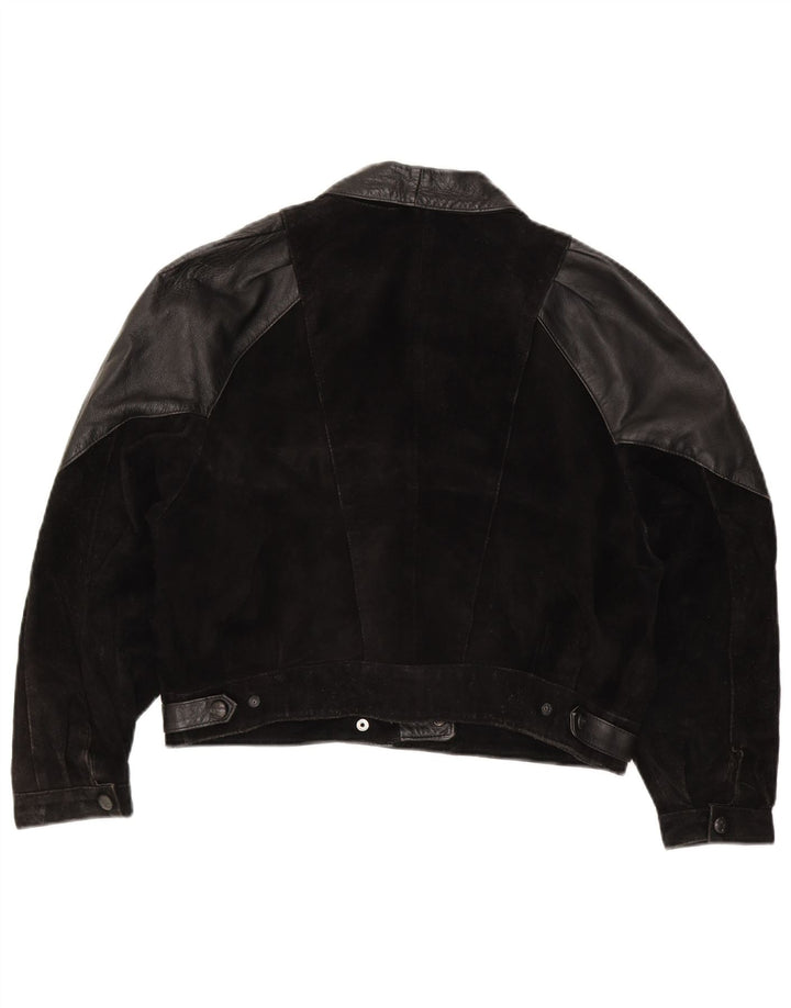 SARDAR Womens Crop Double Breasted Suede Jacket UK 18 XL Black Leather