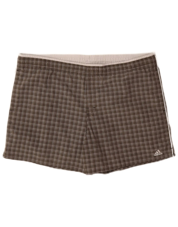Pantaloncini da bagno da uomo Adidas grandi in poliestere a quadri kaki