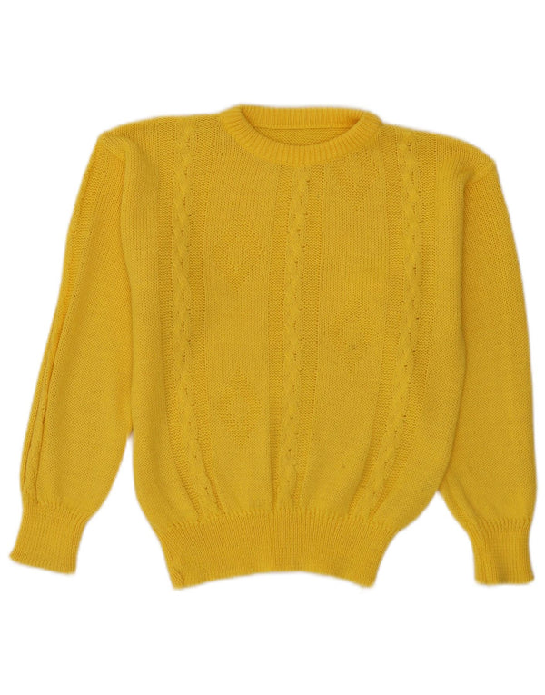 Maglione maglione girocollo da donna vintage UK 10 piccolo cotone giallo