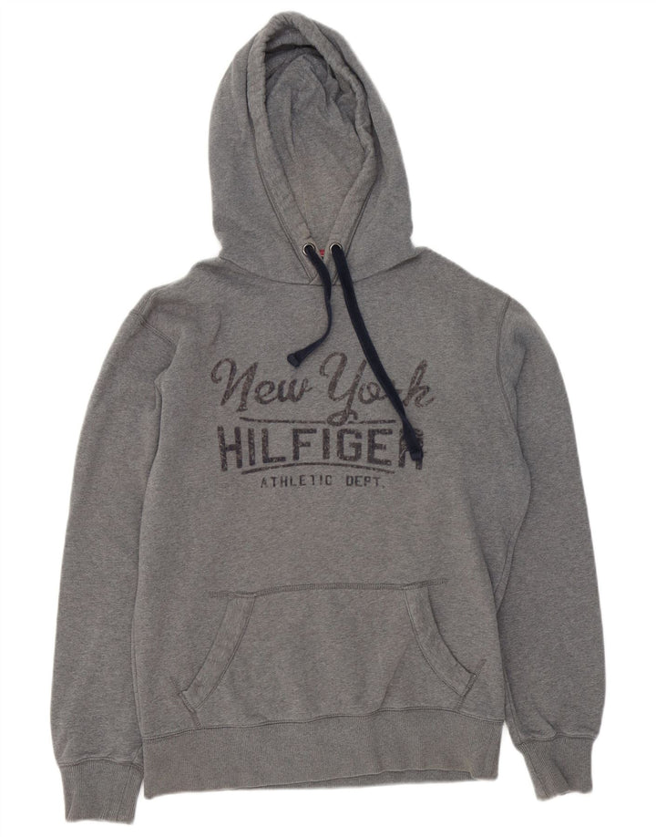 Maglione con cappuccio grafico da uomo Tommy Hilfiger in cotone grigio medio