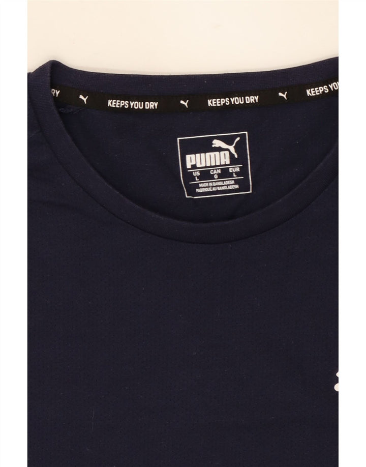 PUMA Mens T-Shirt Large Navy Blue Colourblock Cotton Vintage Puma and Second-Hand Puma from Messina Hembry 