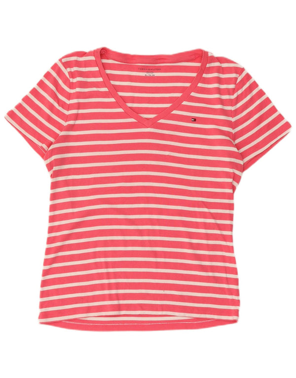 TOMMY HILFIGER T-shirt da donna Top UK 18 XL Cotone a righe rosa