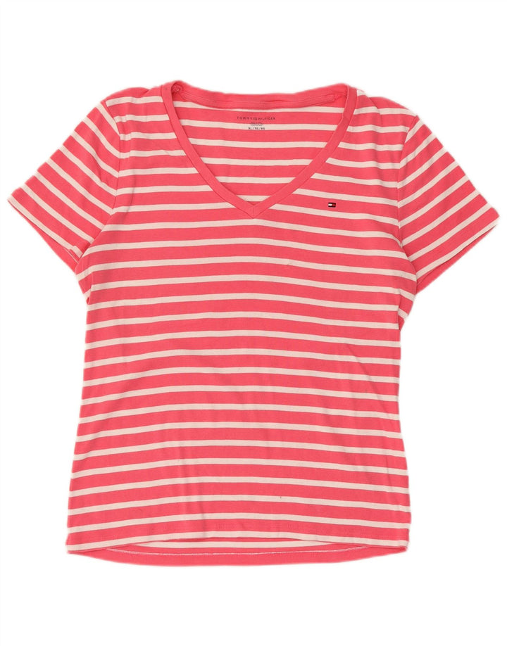 TOMMY HILFIGER T-shirt da donna Top UK 18 XL Cotone a righe rosa
