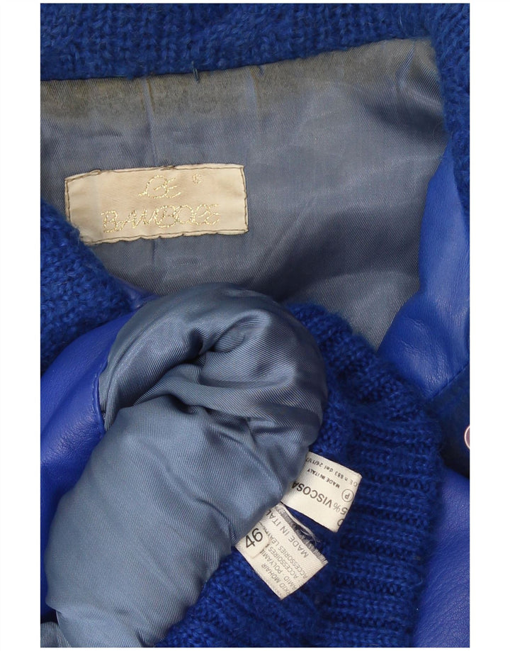Giacca in pelle vintage da donna IT 46 Large Blu Mohair