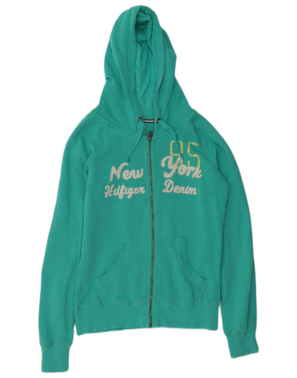 Maglione con cappuccio e zip grafica da donna Tommy Hilfiger UK 12 Cotone verde medio