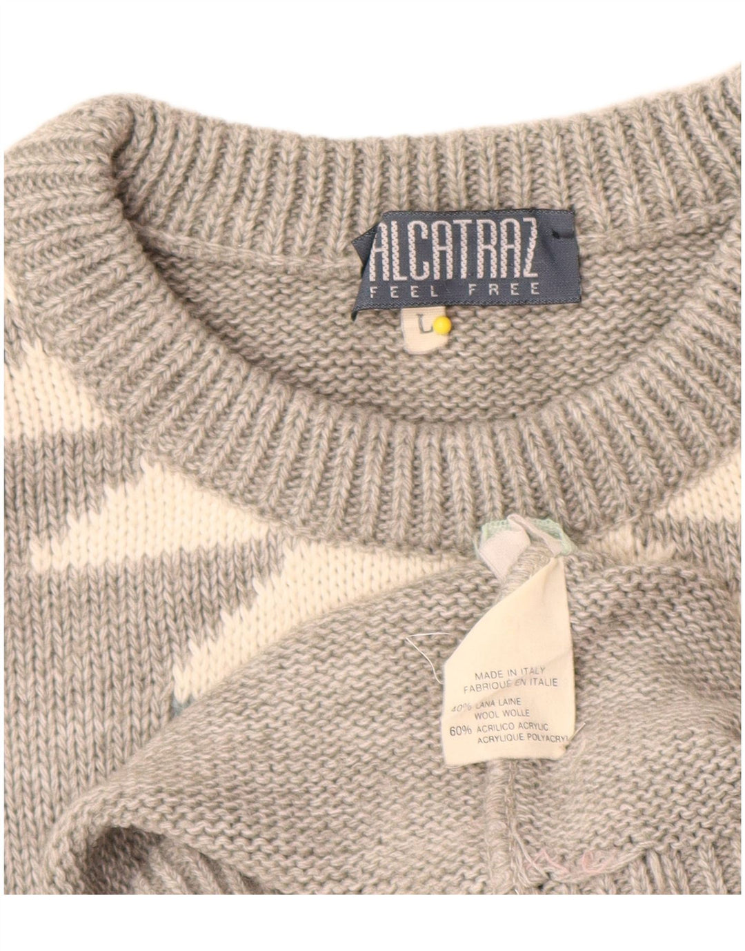 Maglione maglione girocollo da uomo Alcatraz grande lana geometrica grigia