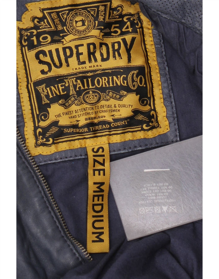 Giacca in pelle con cappuccio da donna Superdry UK 14 pelle blu navy media