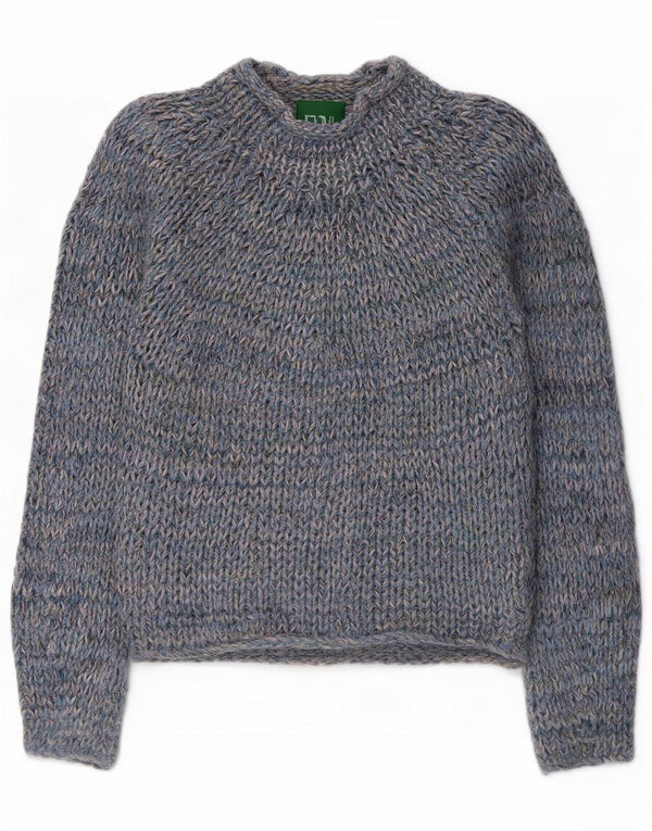 Maglione maglione da donna a collo alto Benetton UK 6 XS lana screziata blu