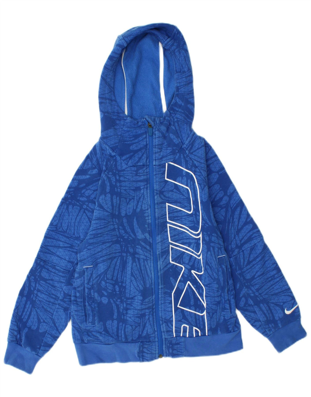 NIKE Boys Graphic Zip Hoodie Sweater 8-9 Years Small  Blue Geometric