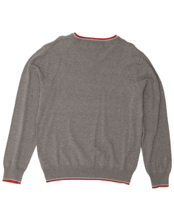 Maglione da uomo con scollo a V Ben Sherman XL in cotone a righe grigie